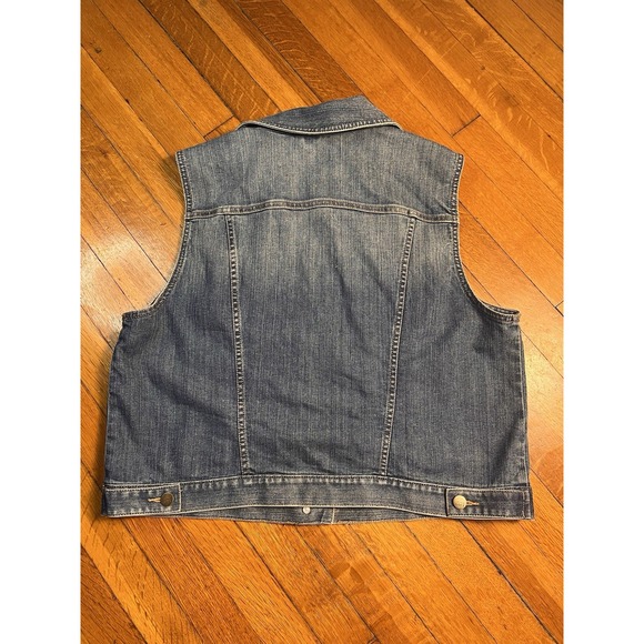 Ann Taylor Loft Outlet Denim Jean Jacket Womens Flap Chest Pockets Sleeveless XL - Picture 5 of 5